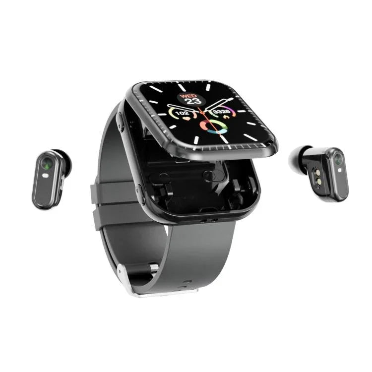 سماعات T1 TWS وساعة ذكية، شاشة مربعة بحجم 1.8 بوصة، تدعم مكالمات بلوتوث / مراقبة معدل ضربات القلب