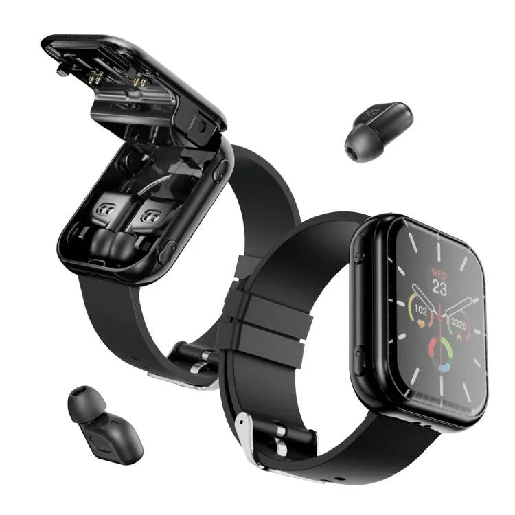 T1 TWS Kopfhörer Smartwatch, 1,8 Zoll quadratisches Display, unterstützt Bluetooth-Anrufe / Herzfrequenzmessung