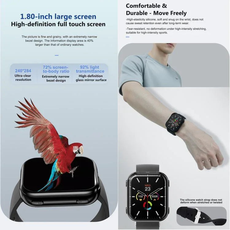 T1 TWS Kopfhörer Smartwatch, 1,8 Zoll quadratisches Display, unterstützt Bluetooth-Anrufe / Herzfrequenzmessung