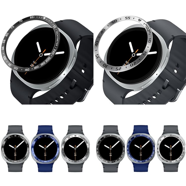 Schutzhülle aus Metall mit Lünette für Smartwatches, Stil: E-Stil, für Samsung Galaxy Watch8 Classic (46 mm), Samsung Galaxy Watch8 (44 mm) und Samsung Galaxy Watch8 (40 mm)