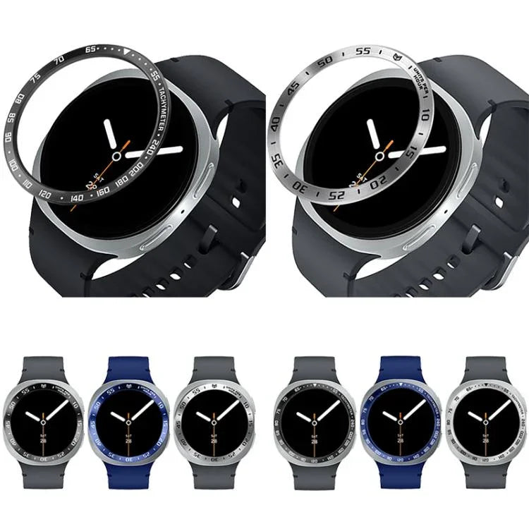 Schutzhülle aus Metall mit Lünette für Smartwatches, Stil: E-Stil, für Samsung Galaxy Watch8 Classic (46 mm), Samsung Galaxy Watch8 (44 mm) und Samsung Galaxy Watch8 (40 mm)