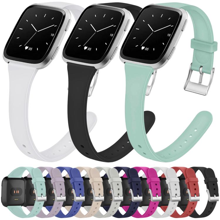 For Fitbit Versa 2 / Versa / Versa Lite xDfind Silver Buckle Slim Solid Color Silicone Watch Band, S, L