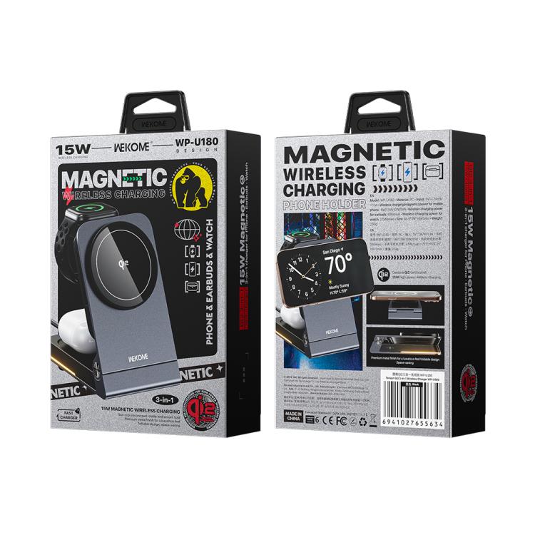 WK WP-U180 Tonayn Qi2 15W 3-in-1 magnetisches kabelloses Ladegerät, WP-U180