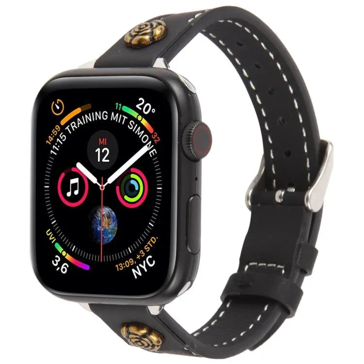 Rivet Camellia Armband aus hautfreundlichem Mikrofaserleder, passend für Apple Watch 46 mm / 49 mm / 45 mm / 44 mm und 42 mm / 41 mm / 40 mm / 38 mm