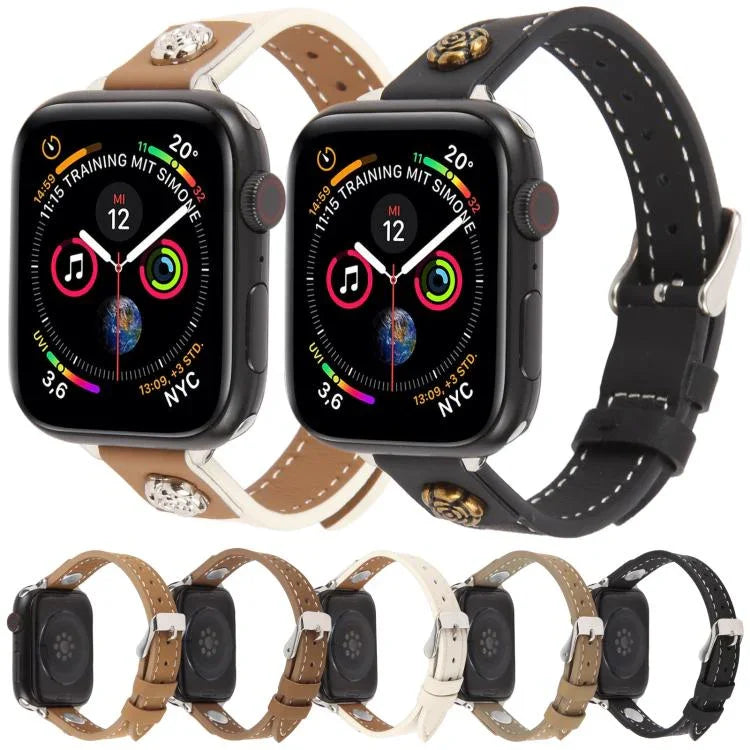 Rivet Camellia Armband aus hautfreundlichem Mikrofaserleder, passend für Apple Watch 46 mm / 49 mm / 45 mm / 44 mm und 42 mm / 41 mm / 40 mm / 38 mm