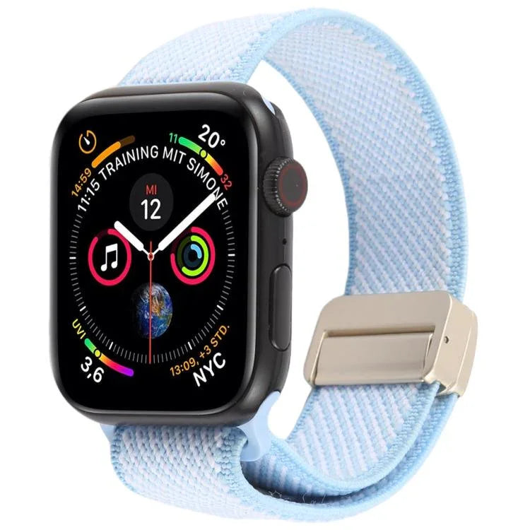 Zweifarbiges, elastisches Nylon-Armband mit Magnetverschluss aus Köperbindung, passend für Apple Watch 46 mm / 49 mm / 45 mm / 44 mm und 42 mm / 41 mm / 40 mm / 38 mm
