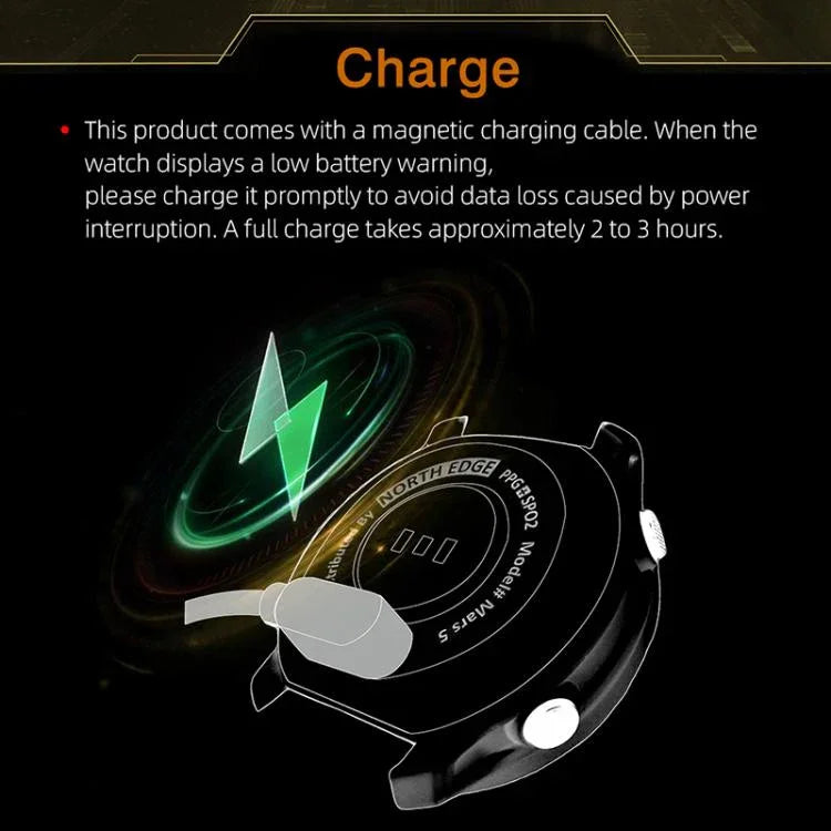 NORTH EDGE MARS 5 Outdoor Smartwatch für Herren, unterstützt Herzfrequenz-/Blutsauerstoffüberwachung