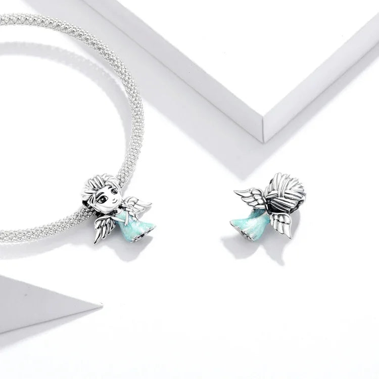S925 Sterling Silber Schneeflocken Elfenmädchen Perlen DIY Armband Halskette Accessoires, Elfenmädchen