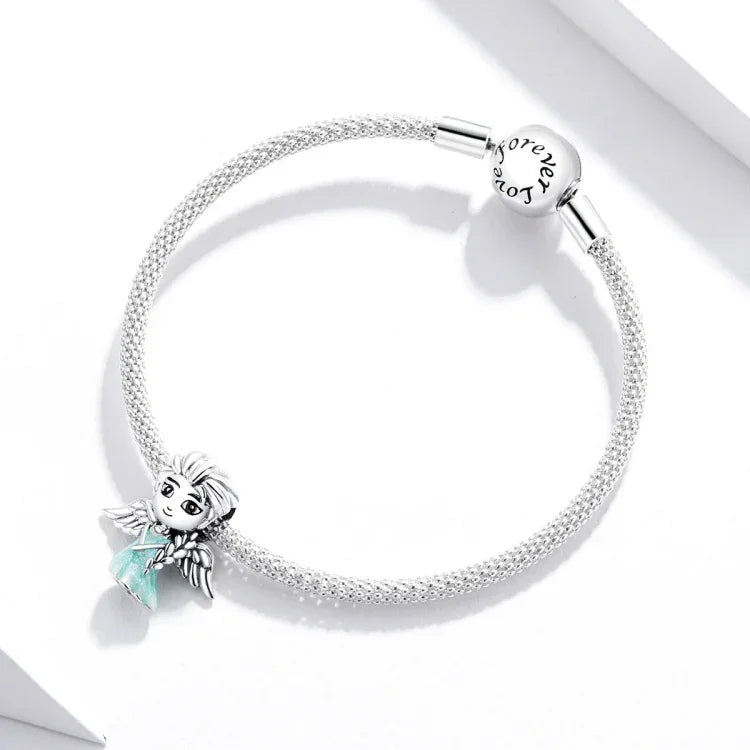 S925 Sterling Silber Schneeflocken Elfenmädchen Perlen DIY Armband Halskette Accessoires, Elfenmädchen