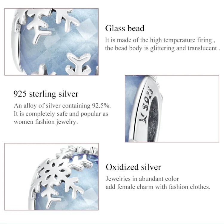 S925 Sterling Silber Kristall Schneeflockenperlen DIY Armband Halskette Accessoires, Schneeflocke