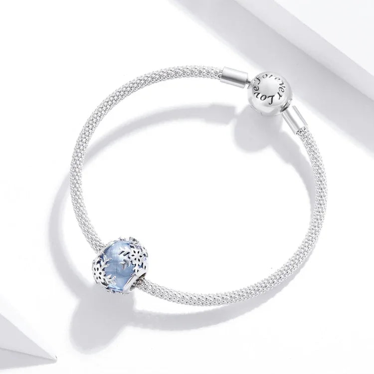 S925 Sterling Silber Kristall Schneeflockenperlen DIY Armband Halskette Accessoires, Schneeflocke