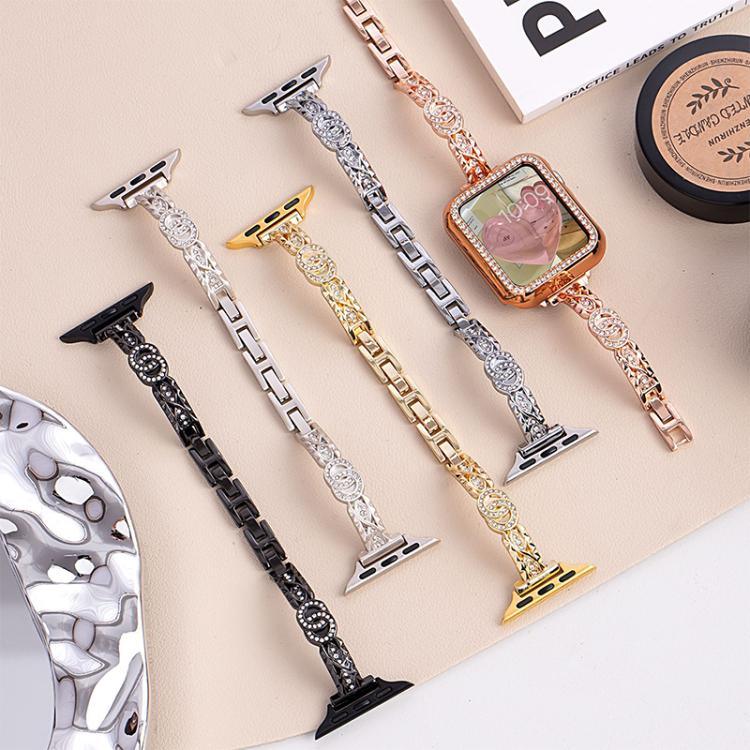 xDfind Dünnes Armband aus Edelstahl mit Diamanten, passend für Apple Watch 42 / 44 / 45 / 46 / 49 mm, Apple Watch 38 / 40 / 41 / S10 42 mm
