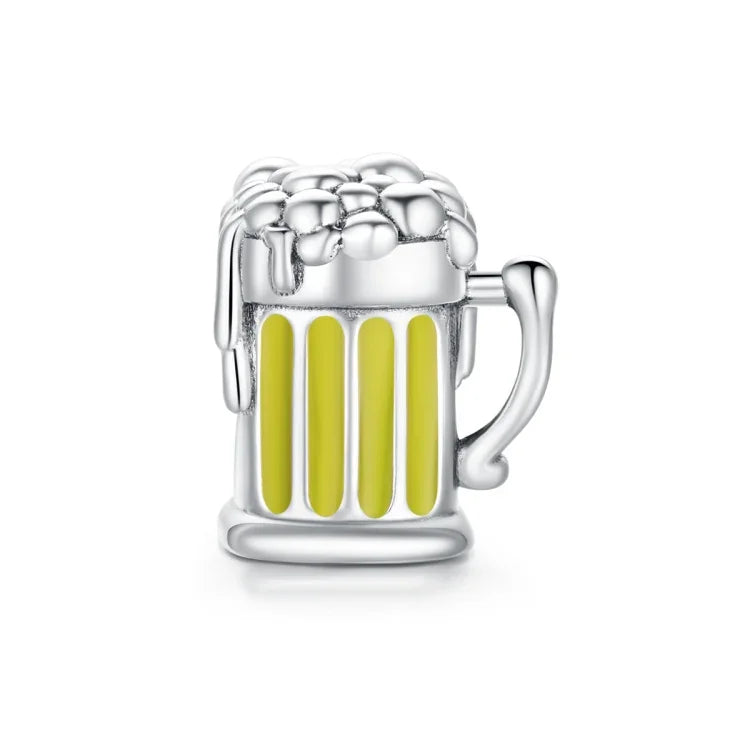 S925 Sterling Silber Bierkrugperlen DIY Armband Halskette Accessoires, Bierkrug