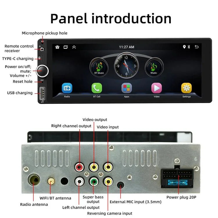 F6021 6,86 Zoll IPS-Bildschirm Auto 1Din MP5 Player Unterstützung CarPlay & Android Auto, F6021