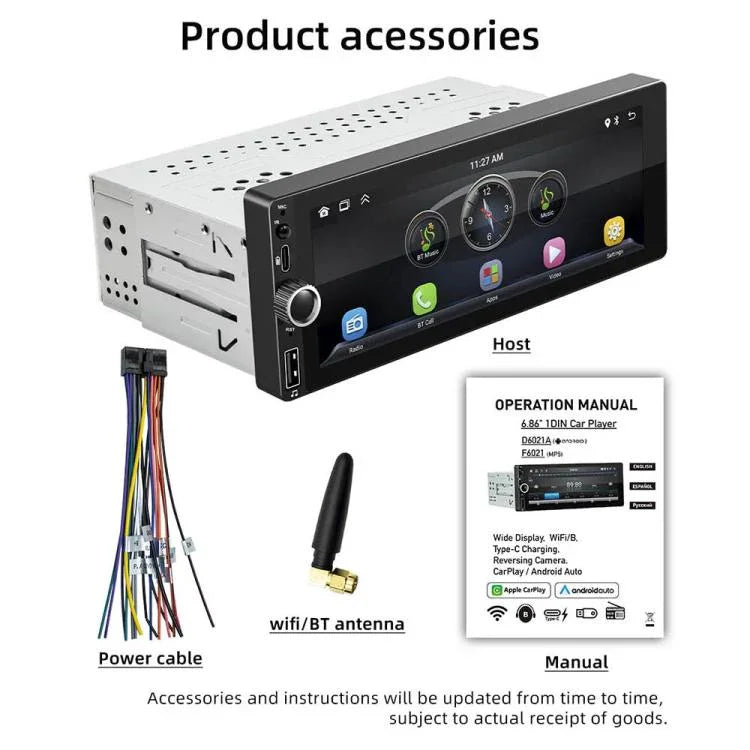 F6021 6,86 Zoll IPS-Bildschirm Auto 1Din MP5 Player Unterstützung CarPlay & Android Auto, F6021