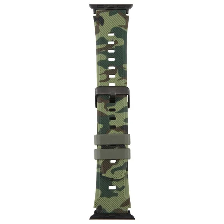 xDfind Schwarzes Silikon-Armband mit Camouflage-Muster, passend für Apple Watch 42 / 44 / 45 / 46 / 49 mm, Apple Watch 38 / 40 / 41 / S10 42 mm