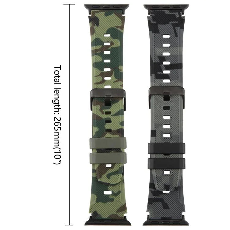 xDfind Schwarzes Silikon-Armband mit Camouflage-Muster, passend für Apple Watch 42 / 44 / 45 / 46 / 49 mm, Apple Watch 38 / 40 / 41 / S10 42 mm