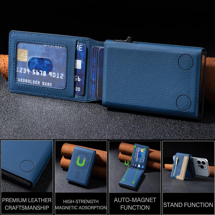 BFK31 Colorblock Reißverschluss MagSafe Magnetische Leder-Kartenhülle