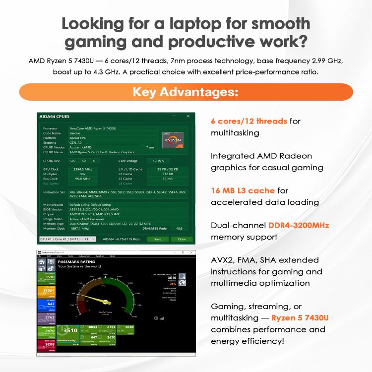 GXMO T160 16 Zoll Windows 11 Laptop, 16GB+512GB, AMD Ryzen 5 7430U Hexa Core Prozessor, EU Stecker, US Stecker, UK Stecker, AU Stecker