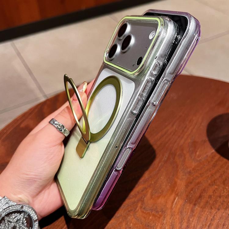 Transparenter Farbverlauf Metallring-Halter MagSafe Handyhülle, Für iPhone 17 Pro Max, Für iPhone 17 Pro, Für iPhone 17, Für iPhone Air, Für iPhone 16 Pro Max, Für iPhone 16 Pro, Für iPhone 16 Plus, Für iPhone 16