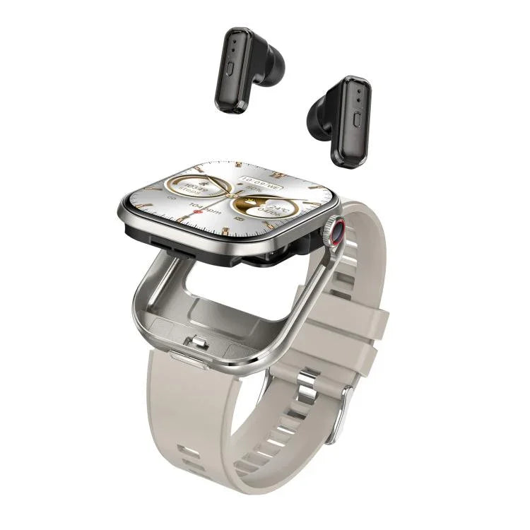 T99 شاشة مربعة 2.02 بوصة سماعة أذن بلوتوث 2 في 1 ساعة ذكية مقاومة للماء IP67، تدعم مراقبة نسبة الأكسجين في الدم