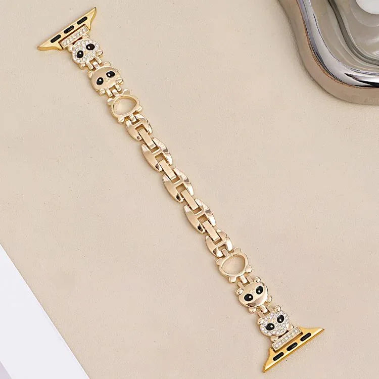 xDfind Armband aus Metall mit Diamanten in Form eines roten Pandas, passend für Apple Watch 42 / 44 / 45 / 46 / 49 mm, Apple Watch 38 / 40 / 41 / S11 42 mm
