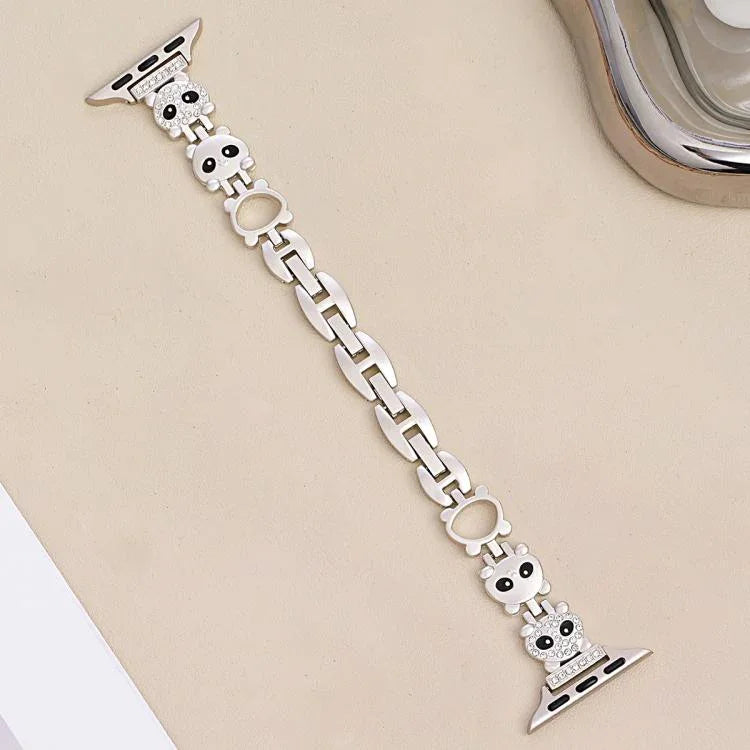 xDfind Armband aus Metall mit Diamanten in Form eines roten Pandas, passend für Apple Watch 42 / 44 / 45 / 46 / 49 mm, Apple Watch 38 / 40 / 41 / S11 42 mm