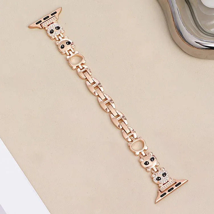 xDfind Armband aus Metall mit Diamanten in Form eines roten Pandas, passend für Apple Watch 42 / 44 / 45 / 46 / 49 mm, Apple Watch 38 / 40 / 41 / S11 42 mm