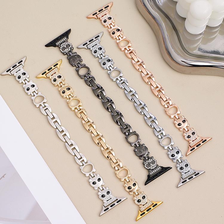 xDfind Armband aus Metall mit Diamanten in Form eines roten Pandas, passend für Apple Watch 42 / 44 / 45 / 46 / 49 mm, Apple Watch 38 / 40 / 41 / S11 42 mm