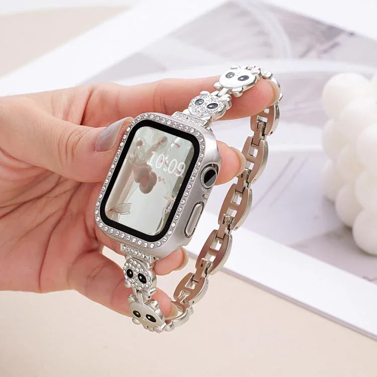 xDfind Armband aus Metall mit Diamanten in Form eines roten Pandas, passend für Apple Watch 42 / 44 / 45 / 46 / 49 mm, Apple Watch 38 / 40 / 41 / S11 42 mm