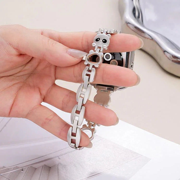 xDfind Armband aus Metall mit Diamanten in Form eines roten Pandas, passend für Apple Watch 42 / 44 / 45 / 46 / 49 mm, Apple Watch 38 / 40 / 41 / S11 42 mm