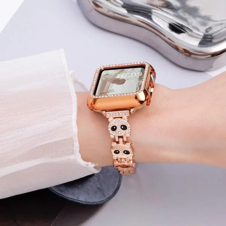 xDfind Armband aus Metall mit Diamanten in Form eines roten Pandas, passend für Apple Watch 42 / 44 / 45 / 46 / 49 mm, Apple Watch 38 / 40 / 41 / S11 42 mm