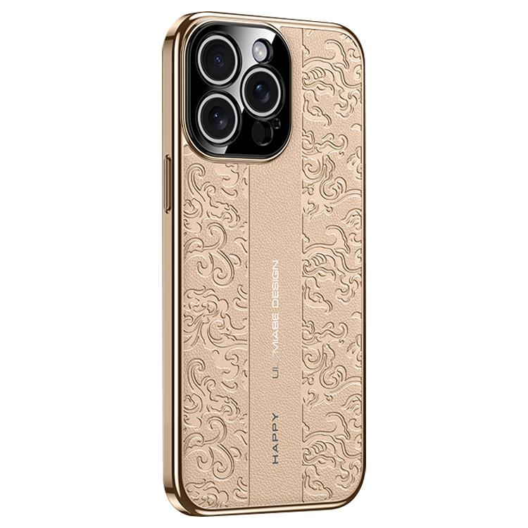 Wolken-Drachen-Muster Schlichte Leder PC Handyhülle, Für iPhone 14 Pro Max