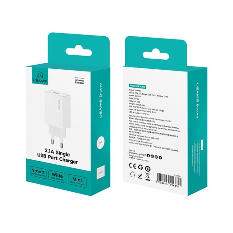 USAMS CC326 T69 10.5W 2.1A Single USB Port Charger, CC326