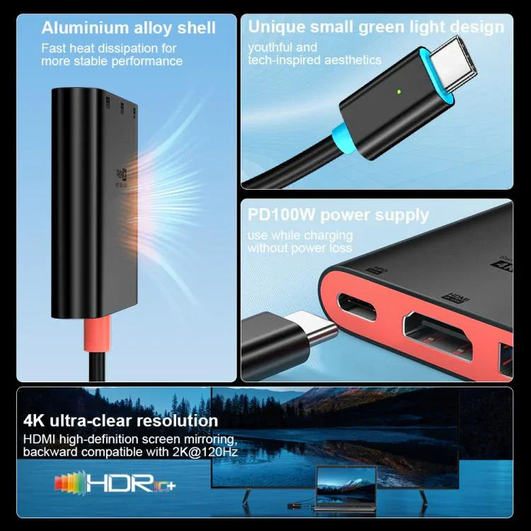 3-in-1 Type-C zu HDMI + USB 3.0 + Type-C PD Ladeanschluss Desktop-Dockingstation, für Nintendo Switch