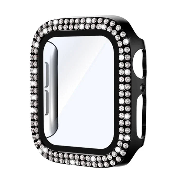 xDfind Doppelreihige Diamant-Schutzfolie aus gehärtetem Glas mit integrierter PC-Hülle für Apple Watch Series 6 / 5 / 4 / SE 44 mm, Apple Watch Series 6 / 5 / 4 / SE 40 mm, Apple Watch Series 11 46 mm / 10 46 mm, Apple Watch Series 11 42 mm / 10 42 mm ...
