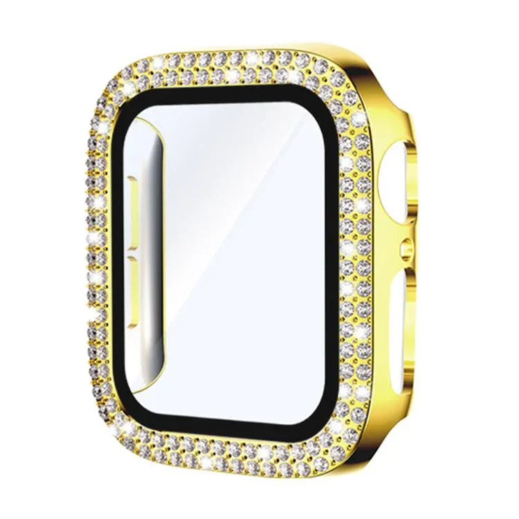 xDfind Doppeltreihiger Diamant-Schutzglasfolie Integrierte PC-Uhrenabdeckung, für Apple Watch Series 9 / 8 / 7 41mm, für Apple Watch Series 3 / 2 / 1 38mm, für Apple Watch Series 3 / 2 / 1 42mm