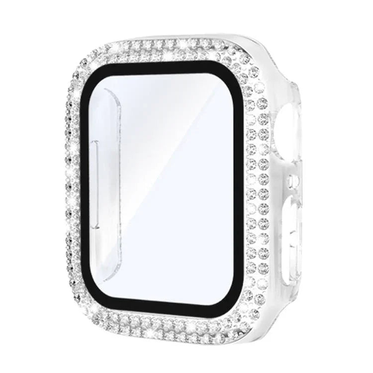 xDfind Doppeltreihiger Diamant-Schutzglasfolie Integrierte PC-Uhrenabdeckung, für Apple Watch Series 9 / 8 / 7 41mm, für Apple Watch Series 3 / 2 / 1 38mm, für Apple Watch Series 3 / 2 / 1 42mm