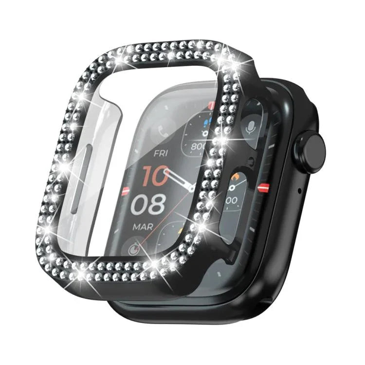 xDfind Doppelreihige Diamant-Schutzfolie aus gehärtetem Glas mit integrierter PC-Hülle für Apple Watch Series 6 / 5 / 4 / SE 44 mm, Apple Watch Series 6 / 5 / 4 / SE 40 mm, Apple Watch Series 11 46 mm / 10 46 mm, Apple Watch Series 11 42 mm / 10 42 mm ...