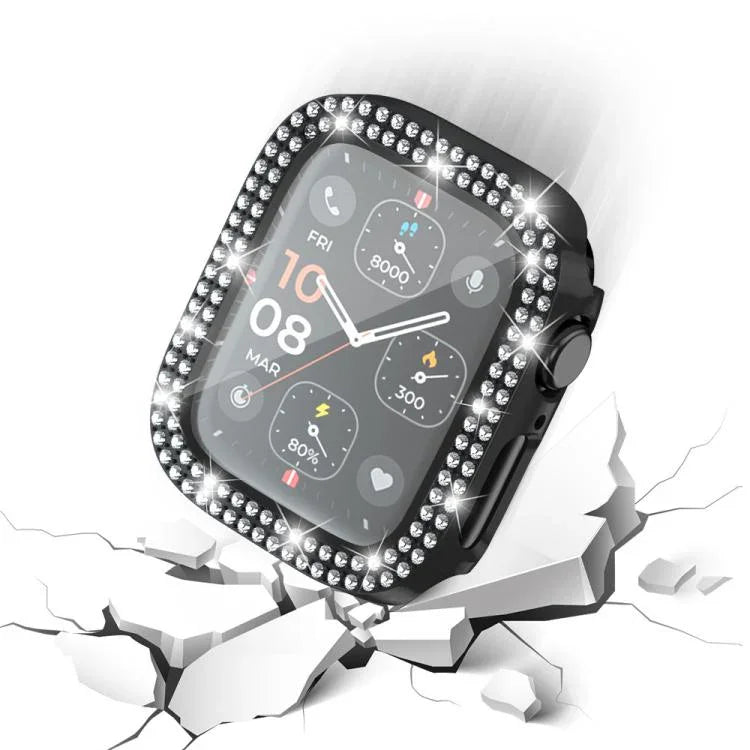 xDfind Doppeltreihiger Diamant-Schutzglasfolie Integrierte PC-Uhrenabdeckung, für Apple Watch Series 9 / 8 / 7 41mm, für Apple Watch Series 3 / 2 / 1 38mm, für Apple Watch Series 3 / 2 / 1 42mm