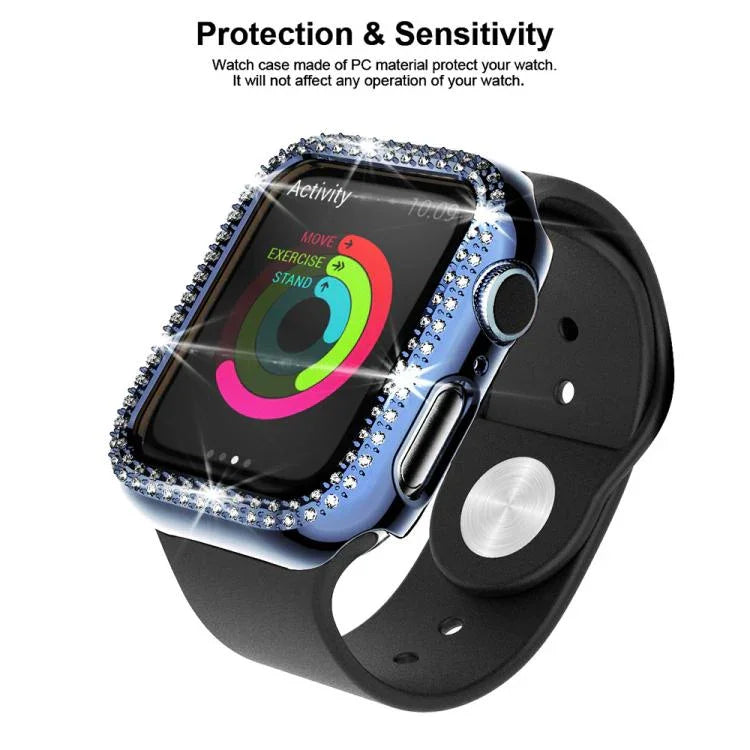 xDfind Doppeltreihiger Diamant-Schutzglasfolie Integrierte PC-Uhrenabdeckung, für Apple Watch Series 9 / 8 / 7 41mm, für Apple Watch Series 3 / 2 / 1 38mm, für Apple Watch Series 3 / 2 / 1 42mm