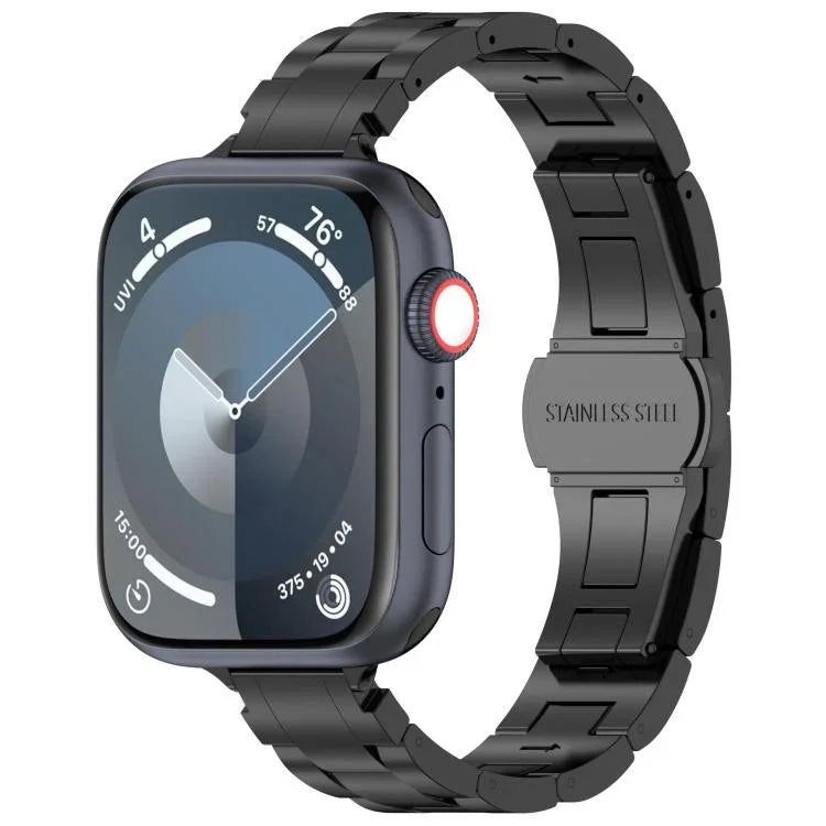 Slim Waist Three-bead Butterfly Buckle Titanium Alloy Watch Band, For Apple Watch 46mm / 49mm / 45mm / 44mm, For Apple Watch 42mm / 41mm / 40mm / 38mm