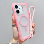 Transparente Matte TPU Hybrid PC 3-in-1 MagSafe Handyhülle mit Handgelenkschlaufe, Für iPhone 17 Pro Max, Für iPhone 17 Pro, Für iPhone 17, Für iPhone Air, Für iPhone 16 Pro Max, Für iPhone 16 Pro, Für iPhone 16 Plus, Für iPhone 16