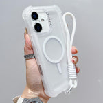 Transparente Matte TPU Hybrid PC 3-in-1 MagSafe Handyhülle mit Handgelenkschlaufe, Für iPhone 17 Pro Max, Für iPhone 17 Pro, Für iPhone 17, Für iPhone Air, Für iPhone 16 Pro Max, Für iPhone 16 Pro, Für iPhone 16 Plus, Für iPhone 16