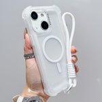 Transparente Matte TPU Hybrid PC 3-in-1 MagSafe Handyhülle mit Handgelenkschlaufe, Für iPhone 15 Pro Max, Für iPhone 15 Pro, Für iPhone 15 Plus, Für iPhone 15, Für iPhone 14 Plus, Für iPhone 14, Für iPhone 14 Pro, Für iPhone 14 Pro Max