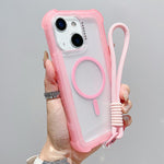 Transparente Matte TPU Hybrid PC 3-in-1 MagSafe Handyhülle mit Handgelenkschlaufe, Für iPhone 15 Pro Max, Für iPhone 15 Pro, Für iPhone 15 Plus, Für iPhone 15, Für iPhone 14 Plus, Für iPhone 14, Für iPhone 14 Pro, Für iPhone 14 Pro Max