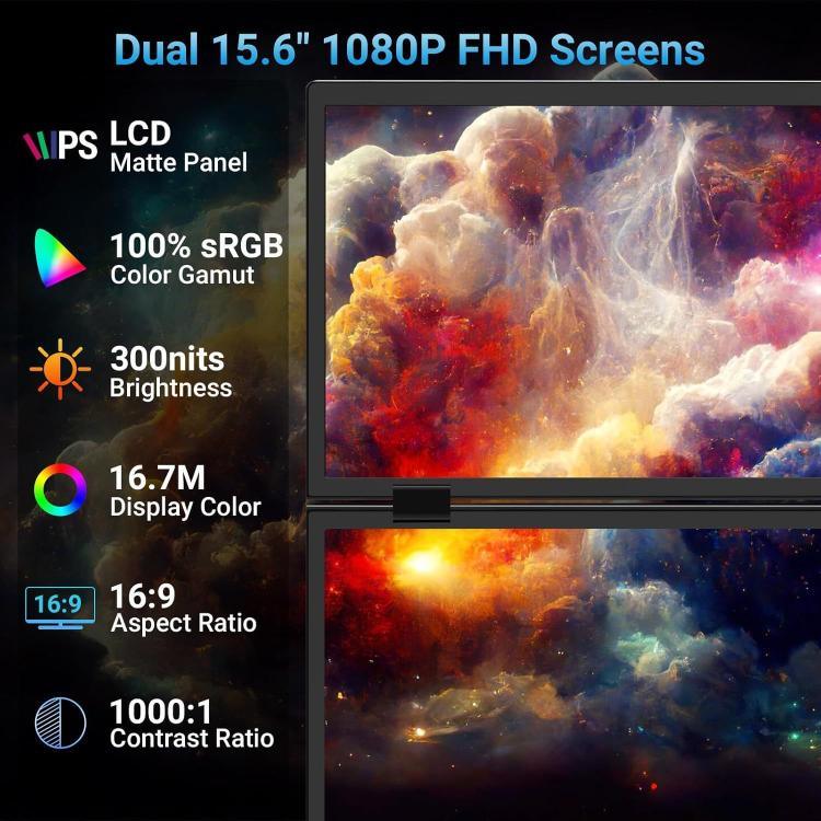 S156P31D 15,6 Zoll 1080P Dual Screen faltbarer tragbarer Monitor mit Halterung, 15,6 Zoll 1080P