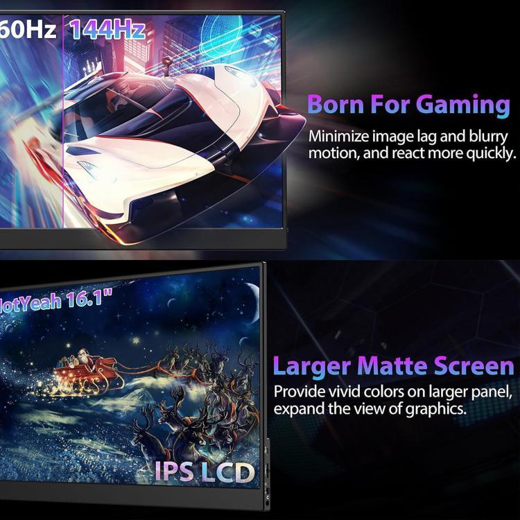 P161Q10G 16,1 Zoll 2.5K Tragbarer Monitor 144Hz Erweiterter Bildschirm, 16,1 Zoll 2.5K 144Hz