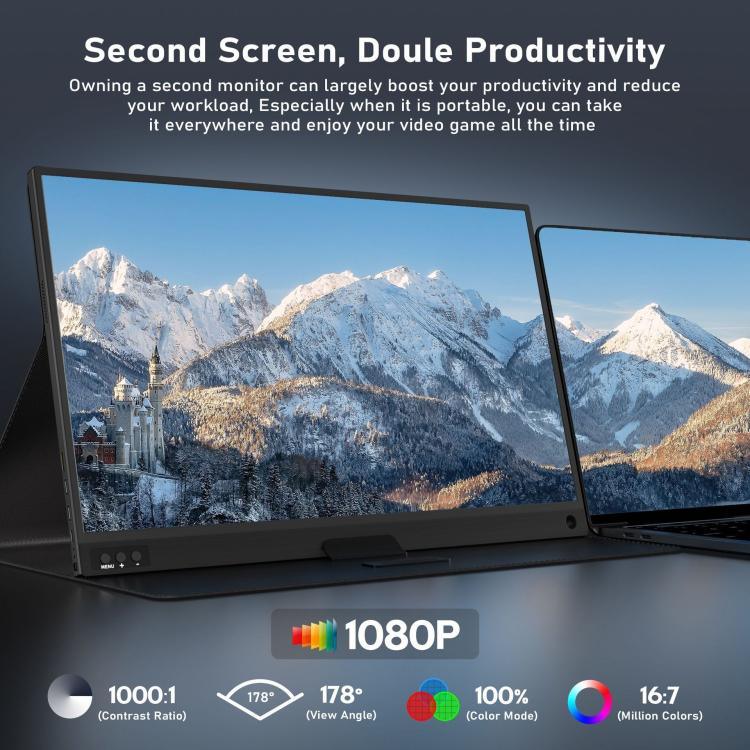 P161A11D 16,1 Zoll 1080P Tragbarer Monitor Gaming Erweiterter Bildschirm, 16,1 Zoll 1080P
