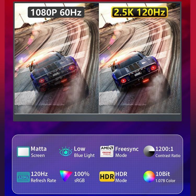 P160Q16BWG 16 Zoll 2.5K Tragbarer Monitor 120Hz Gaming Erweiterter Bildschirm, 16 Zoll 2.5K 120Hz